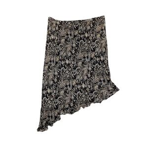 Vintage Y2K Asymmetric Midi Skirt Paisley Floral Boho Fairy 100% Silk 2X